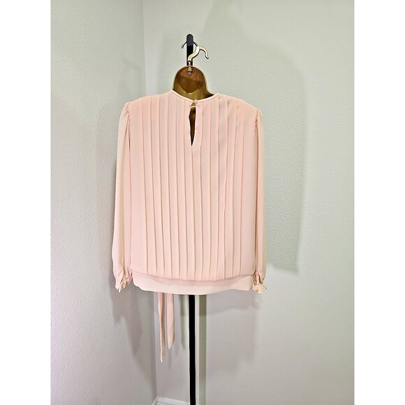 Vtg Cottage Fairy Peach Embroidered Lace Collar Pleated Top Womens 16 Waist Tie - Picture 4 of 6